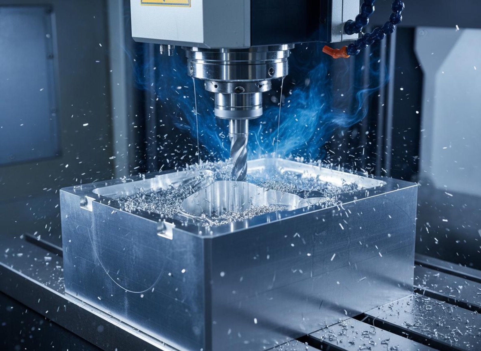 CNC işleme merkezinde metal bir bloğun işlenmesi